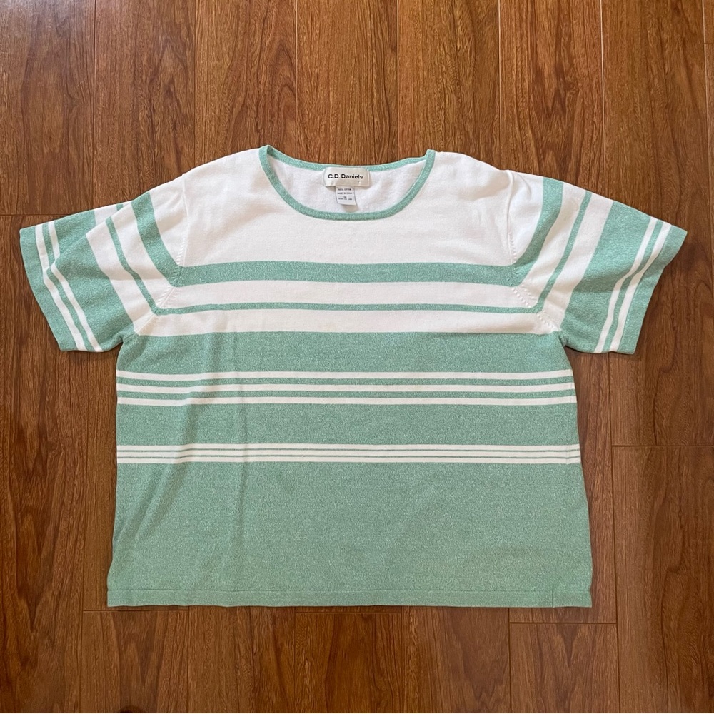 C. D. Daniels Green & White Cotton Top - 1X